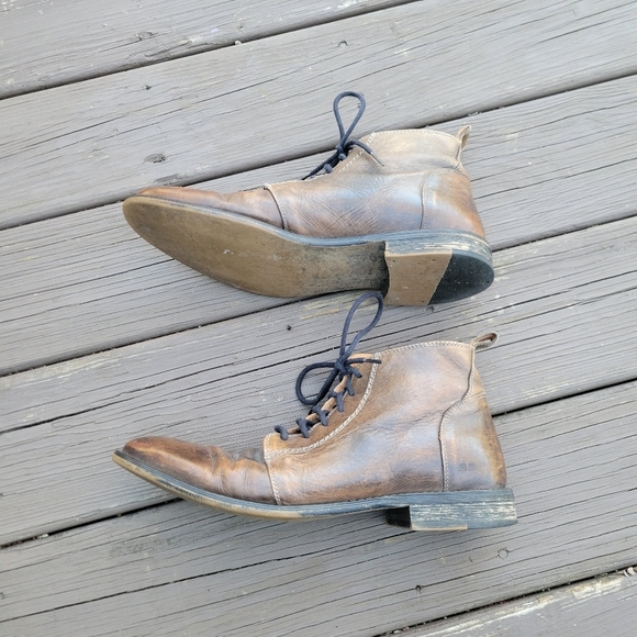 Bed Stu Louis Rustic Teak Brown Distressed Lace-up Leather Ankle Dress Boots 12 - Picture 3 of 8